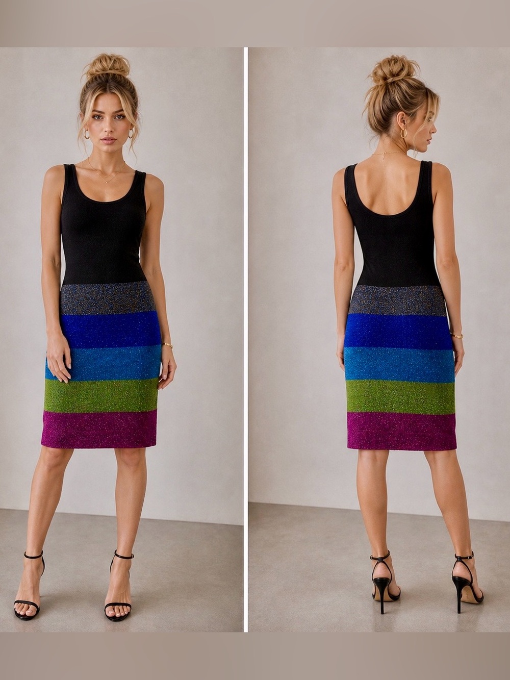 Trina Turk Bodycon Shimmer Dress Metallic Stripe Stretch Multicolor Chic